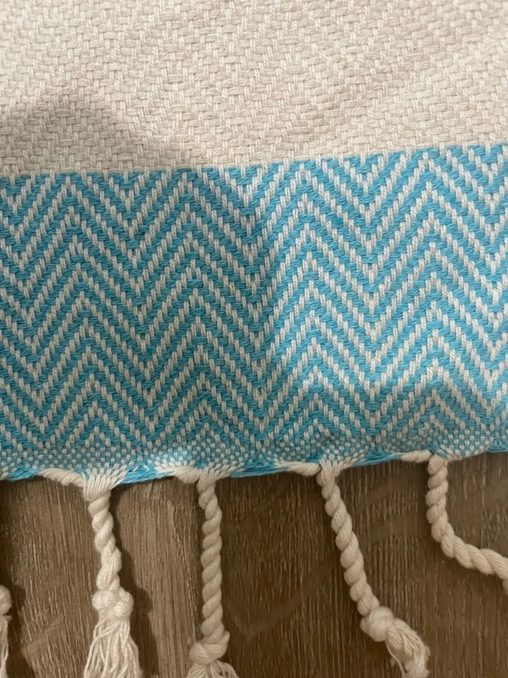 Light Blue and Cream Oversized Turkish-Style Fringe Beach Blanket 100% Cotton
